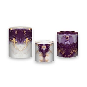 Trio De Capas De Cilindro - Efeito Mármore Roxo com Dourado 117