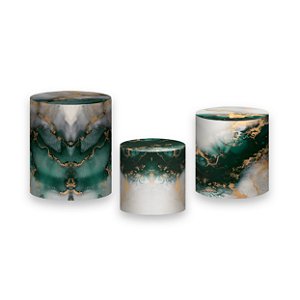 Trio De Capas De Cilindro - Efeito Mármore Verde e Dourado 118