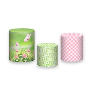 Trio De Capas De Cilindro - Floresta Aquarela Rosa com Borboletas 048