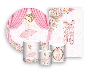 Kit 2 Painéis De Festa + Trio De Capas Cilindro - Bailarina Loira e Flores 017