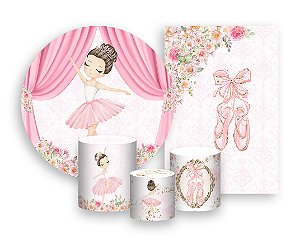 Kit 2 Painéis De Festa + Trio De Capas Cilindro - Bailarina Morena e Flores 018