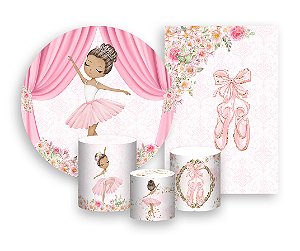 Kit 2 Painéis De Festa + Trio De Capas Cilindro - Bailarina Cortina e Flores 019
