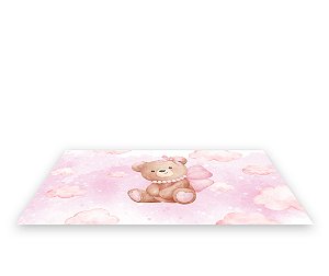 Painel De Festa Tapete Em Lona 2,50x1,35 - Chá De Bebê Ursinho Rosa 009