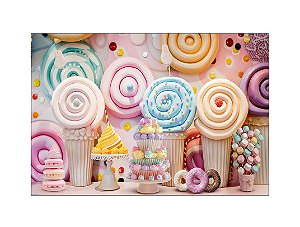 Fundo Fotográfico 2,20 x 1,50 - Pirulitos e Torre de Doces 014