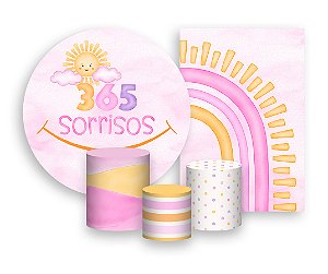 Kit 2 Painéis De Festa + Trio De Capas Cilindro - 365 Sorrisos Rosa 026