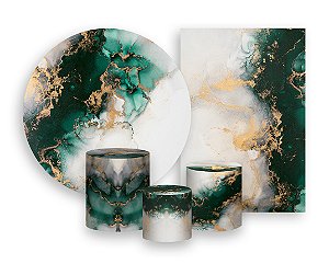 Kit 2 Painéis De Festa + Trio De Capas Cilindro - Efeito Mármore Verde 046