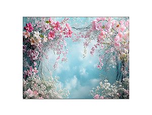 Fundo Fotográfico 1,55 x 1,20 - Céu e Flores Rosa com Branco 199