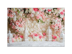 Fundo Fotográfico 2,20 x 1,50 - Galhos e Flores Branco e Rosa 207