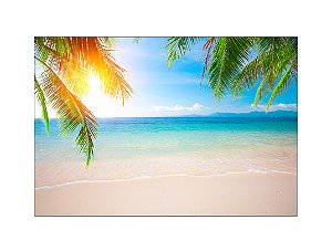 Fundo Fotográfico 2,20 x 1,50 - Praia Tropical Com Por do Sol 037