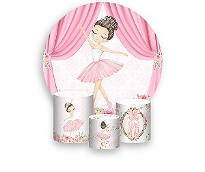 Painel De Festa Redondo 1,50 x 1,50 + Bailarina Morena e Cortina Rosa 035
