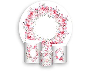 Painel De Festa Redondo 1,50 x 1,50 + Floral Rosa Suave com Lilás 088