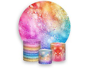 Painel De Festa Redondo 1,50 x 1,50 + Efeito Glitter Arco-Íris 110