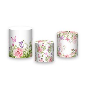 Trio De Capas De Cilindro - Meia Lua de Flores e Borboletas 100