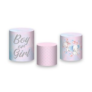 Trio De Capas De Cilindro - Boy or Girl Elefatinhos com Balões Azul e Rosa 038