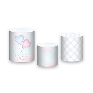 Trio De Capas De Cilindro - Revelação Balões de Coração Entrelaçados Azul e Rosa 039