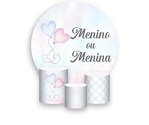 Painel De Festa Redondo 1,50 x 1,50 + Trio De Capas Cilindro - Menino ou Menina Balões Azul e Rosa 037
