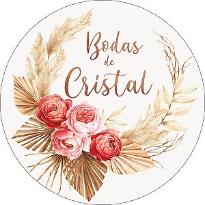 Painel De Festa Redondo 1,50x1,50 - Floral Boho Mocha Bodas de Cristal 039