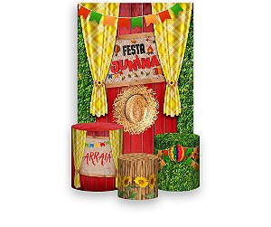 Painel De Festa Vertical 1,50 x 2,20 + Trio De Capas Cilindro - Festa Junina Arraiá Cortina 050