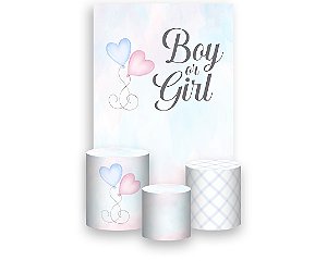 Painel De Festa Vertical 1,50 x 2,20 + Trio De Capas Cilindro - Boy or Girl Balões Azul e Rosa 042
