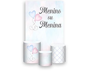 Painel De Festa Vertical 1,50 x 2,20 + Trio De Capas Cilindro - Menino ou Menina Balões Azul e Rosa 044