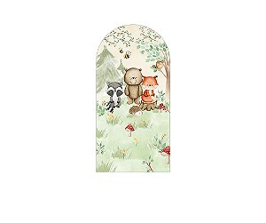 Painel De Festa Romano 1,00x2,00- Bosque Aquarela Bege e Verde Animais 021