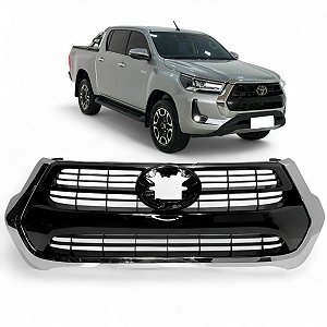 Grade Radiador Hilux 2021 a 2023 Black Piano friso Cromado