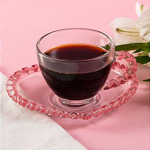 Xícara de Café 80ml Coração Borda Rosa Lyor