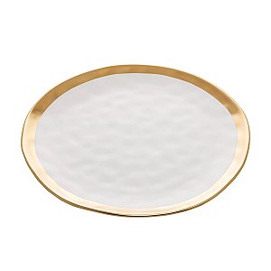Prato Raso de Porcelana Dubai Wolff Branco com Dourado