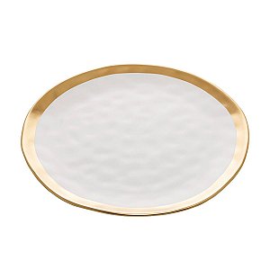 Prato Sobremesa de Porcelana Dubai Wolff Branco com Dourado