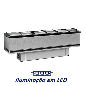 Ilha para Congelados - Com Iluminação - 3 metros - Vidro Curvo - Tipo Inox c/ iluminação Exclusivo Sibéria - GESV-290SI-TI-CL