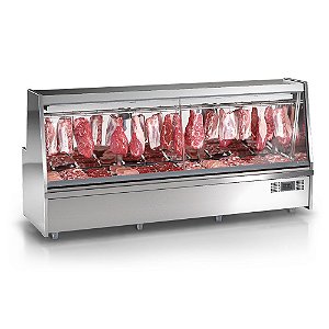 Balcão para Açougue - Inox - 3 Metros - Com 2 Tendais - Linha Turino - Vidro Reto - GATS-300-AI