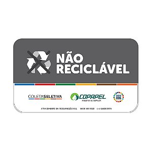 Adesivo p/ lixeira p/ coleta seletiva cinza - não reciclável 09cm x 15cm