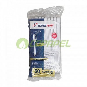 Garfo de plástico branco p/ refeição pacote c/ 50 un Strawplast