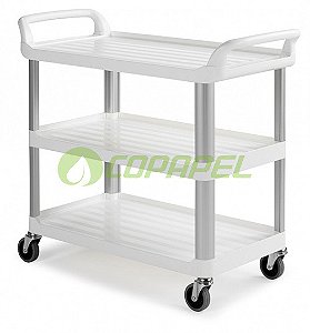 Carro Shelf Plástico Branco c/ 3 prateleiras 111cm x 98cm x 50cm TTS ref. 0F003700W