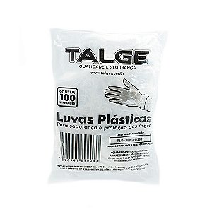 Luva de plástico transparente p/ uso diversos tamanho único pacote c/ 100 un Talge
