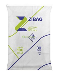 Saco p/ lixo Hospitalar 30L Branco Econômico Rolo Fundo Reto 100pçs 62x59cm Zibag