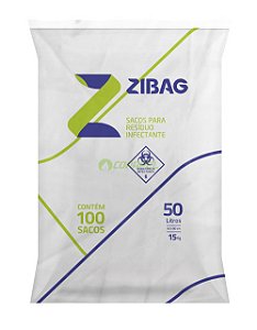 Saco p/ lixo Hospitalar 50L Branco Reforçado Rolo Fundo Reto 100pçs 80x63cm Zibag