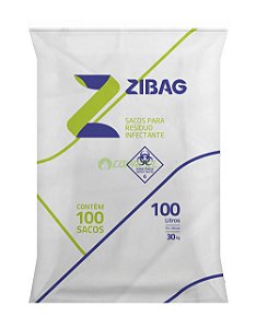 Saco p/ lixo Hospitalar 100L Branco Extra Reforçado Rolo Fundo Reto 100pçs 105x75cm Zibag