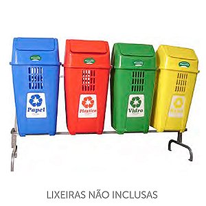 Suporte com base p/ 4 lixeiras de 50L Plasvale ref. 1204 40,5cm x 167cm x 81cm