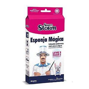 Esponja mágica branco p/ remoção de manchas e limpeza leve 11cm x 7,5cm Super Storm c/ 3un ref.FM004