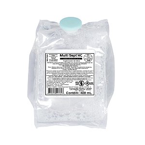 Refil Antisséptico 70% Álcool Espuma p/ mãos s/ enxágue s/ fragrância Bag 400ml Multi Sept ref. HC-PAE400