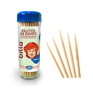 Palito de dente Bambu tradicional 6,5cm frasco c/100 un Billa