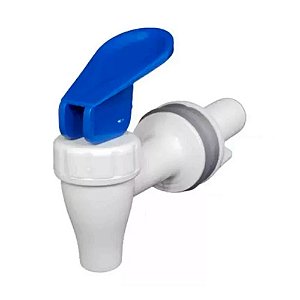 Torneira Plástica Branca/Azul c/ válvula Filtro p/ Reservatório de Produto Diluído