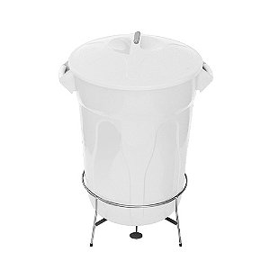Lixeira Plástica 100L Redonda Branca c/Tampa Sobreposta,Pedal e Armação em Aço Carbono 83x61x65cm JSN ref.E8GB