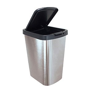 Lixeira Inox/Prata 09L c/ Tampa Click 23x18x29,5 cm Arqplast Ref. 25462