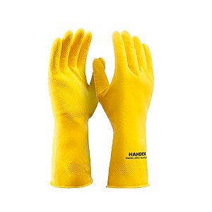 Luva de látex Multiuso Amarela p/ trabalhos leves c/ antiderrapante tam M 1par Handex Ref HX010T08E001