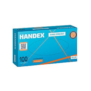 Luva de borracha nitrílica azul Sensinit p/ agentes químicos tam P cartucho c/100 Handex Ref HX007T07E001