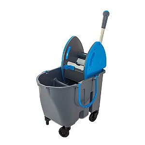 Balde Cinza 30L c/ divisória, 1 dreno, espremedor Azul Doblô, rodízios 3", Copapel ref. 2203090537
