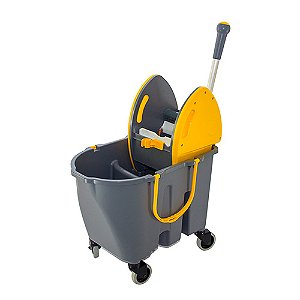 Balde Cinza 30L c/ divisória, 1 dreno, espremedor Amarelo Doblô, rodízios 3", Copapel ref. 2203076025
