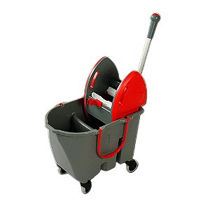 Balde Cinza 30L c/ divisória, 1 dreno, espremedor Vermelho Doblô, rodízios 3", Copapel ref. 2203076025